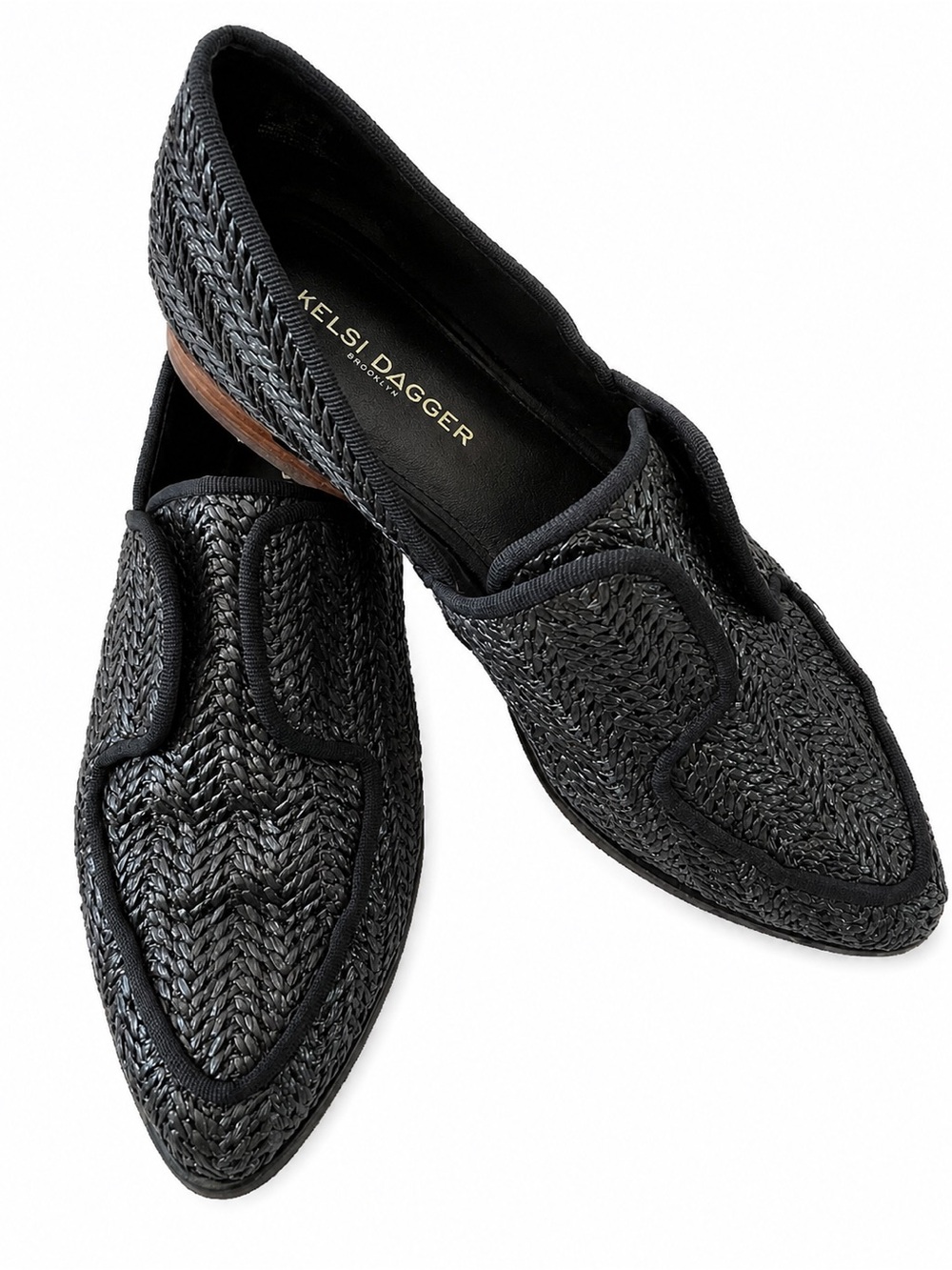 Kelsi dagger black woven flat loafers 8